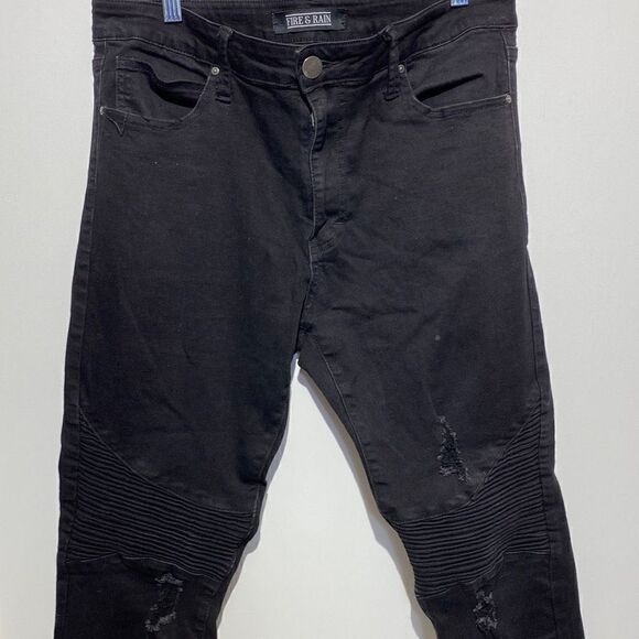 Fire & Rain Women's Ribbed Knee Distressed Skinny Denim Jeans Black Size 34 - Picture 1 of 9